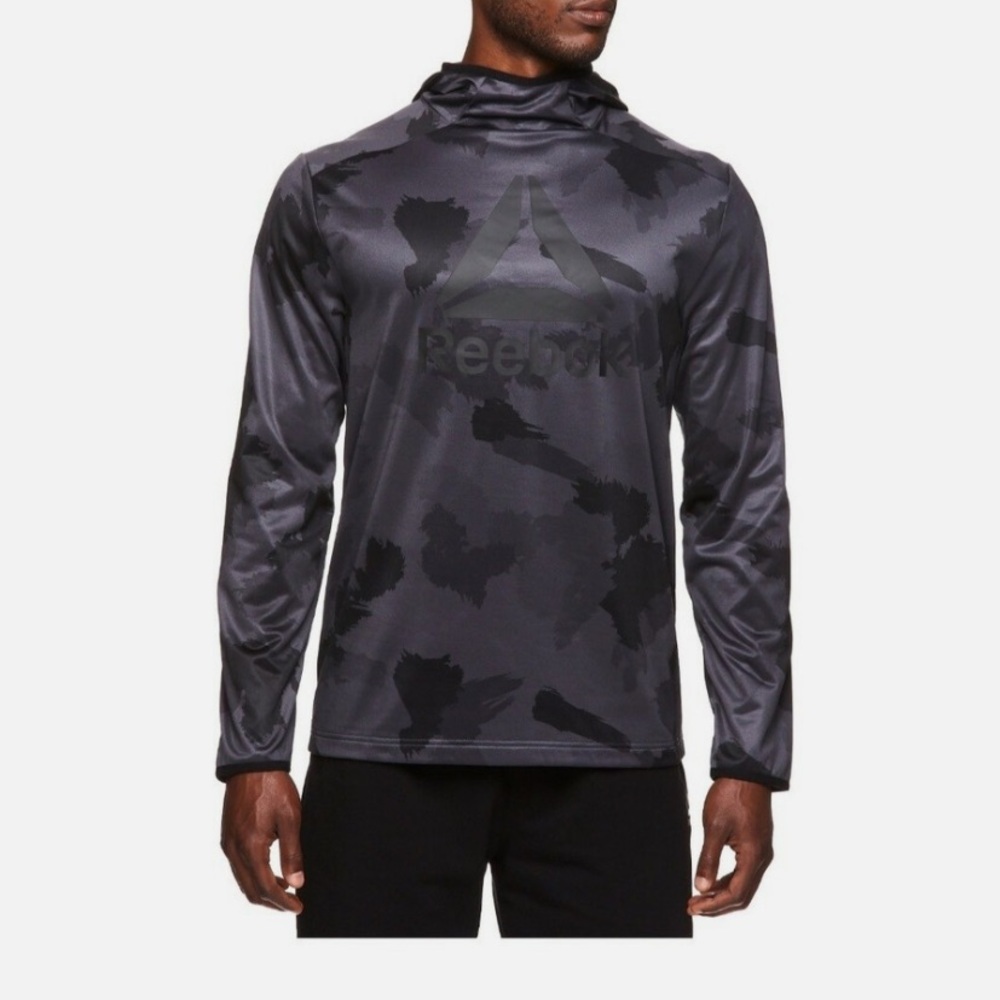 👕 Reebok Black Camo Fleece Hoodie XL Men’s Pullover Training Sweatshirt 🖤